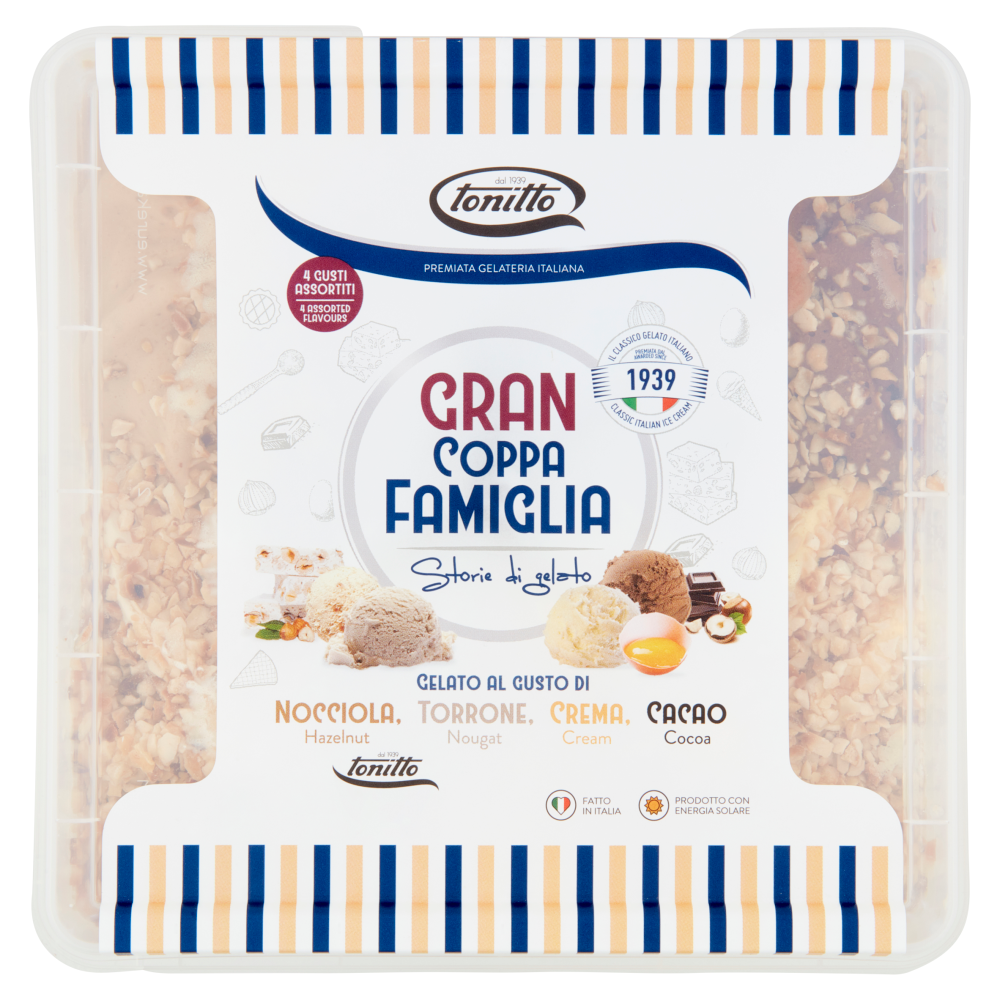 tonitto Gran Coppa Famiglia Gelato al Gusto di Nocciola, Torrone, Crema, Cacao 1000 g