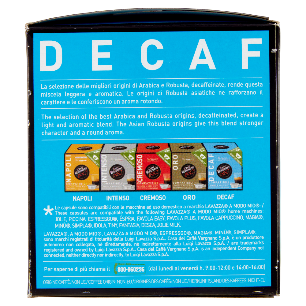 Caffè Vergnano 1882 Decaf Compostabile** Capsule Compatibili Lavazza a Modo Mio* 16 x 7,5 g