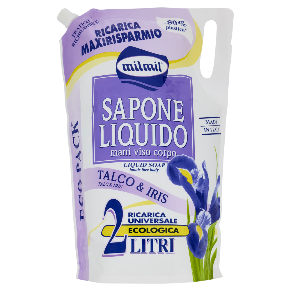 milmil Sapone Liquido Talco & Iris Ricarica Universale Ecologica 2 Litri