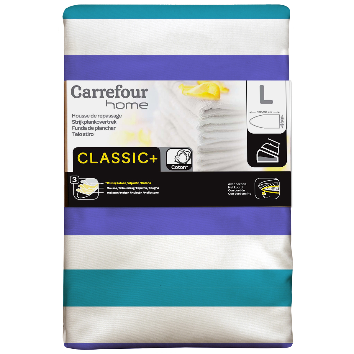 Carrefour Home 97466 rivestimento per asse da stiro Cotone, Tessuto, Tessuto felpato Multicolore