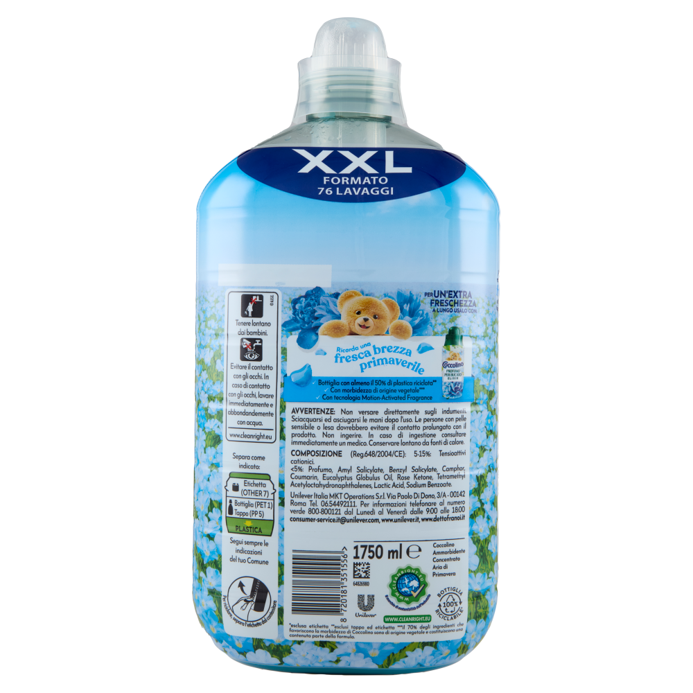 Coccolino Ammorbidente Concentrato Fresh Aria di Primavera 76 Lavaggi 1750 ml