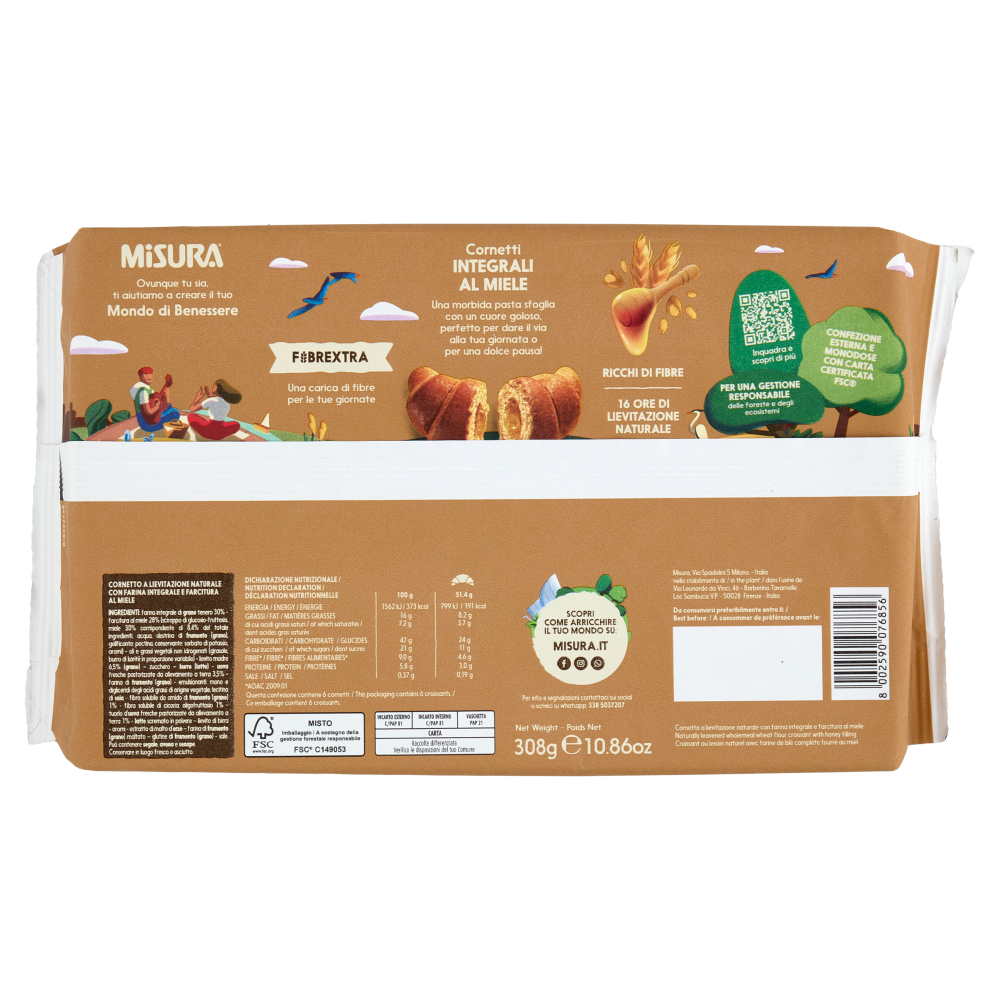 Misura Fibrextra 6 Cornetti Integrali al Miele 308 g