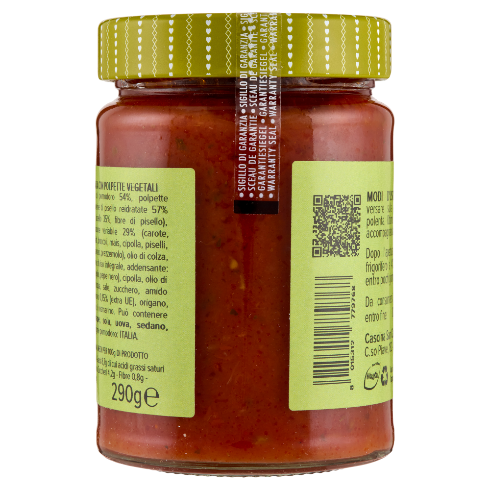 cascina San Cassiano Vegan Sugo con Polpette Vegetali Arrabbiata 290 g