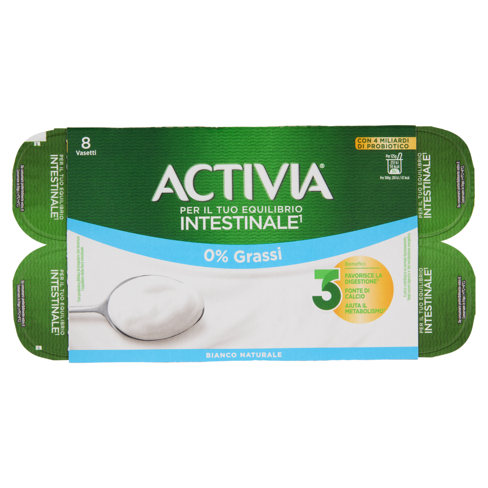 ACTIVIA Yogurt con Probiotico Bifidus, 0% Grassi, Bianco Naturale, 8x125g