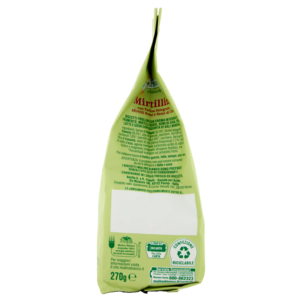 Mulino Bianco Armonia Mirtillini Biscotti Farina Integrale Mirtilli Rossi Senza Latte e Uova 270g