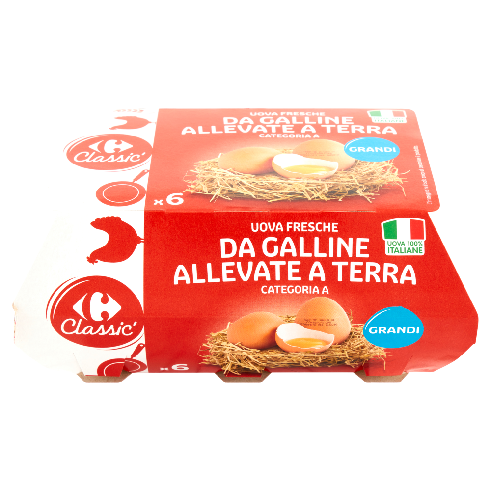 Carrefour Classic Uova Fresche da Galline Allevate a Terra Categoria A Grandi x6