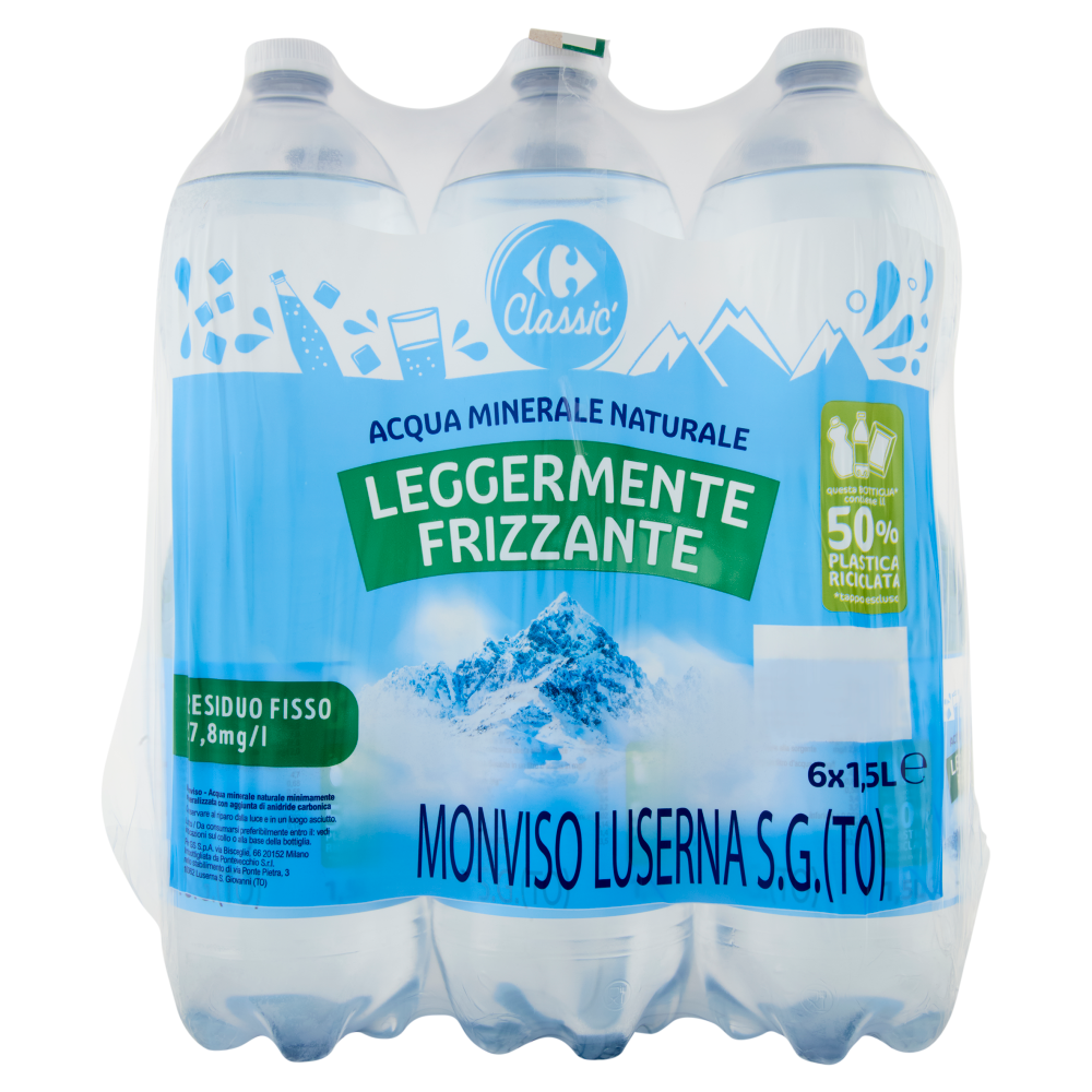 Carrefour Classic Leggermente Frizzante Acqua Minerale Naturale Monviso 6 x 1,5 L