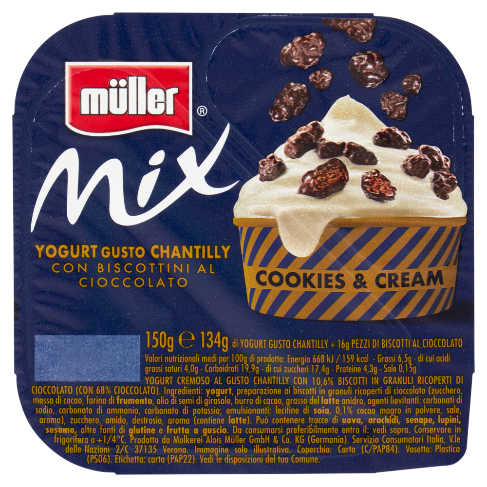 müller Mix Yogurt Gusto Chantilly con Biscottini al Cioccolato 150 g