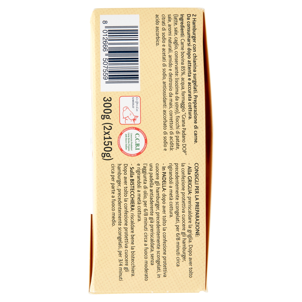 Terre d'Italia Hamburger 100% carne italiana di razza chianina pregiata Surgelati 2 x 150 g