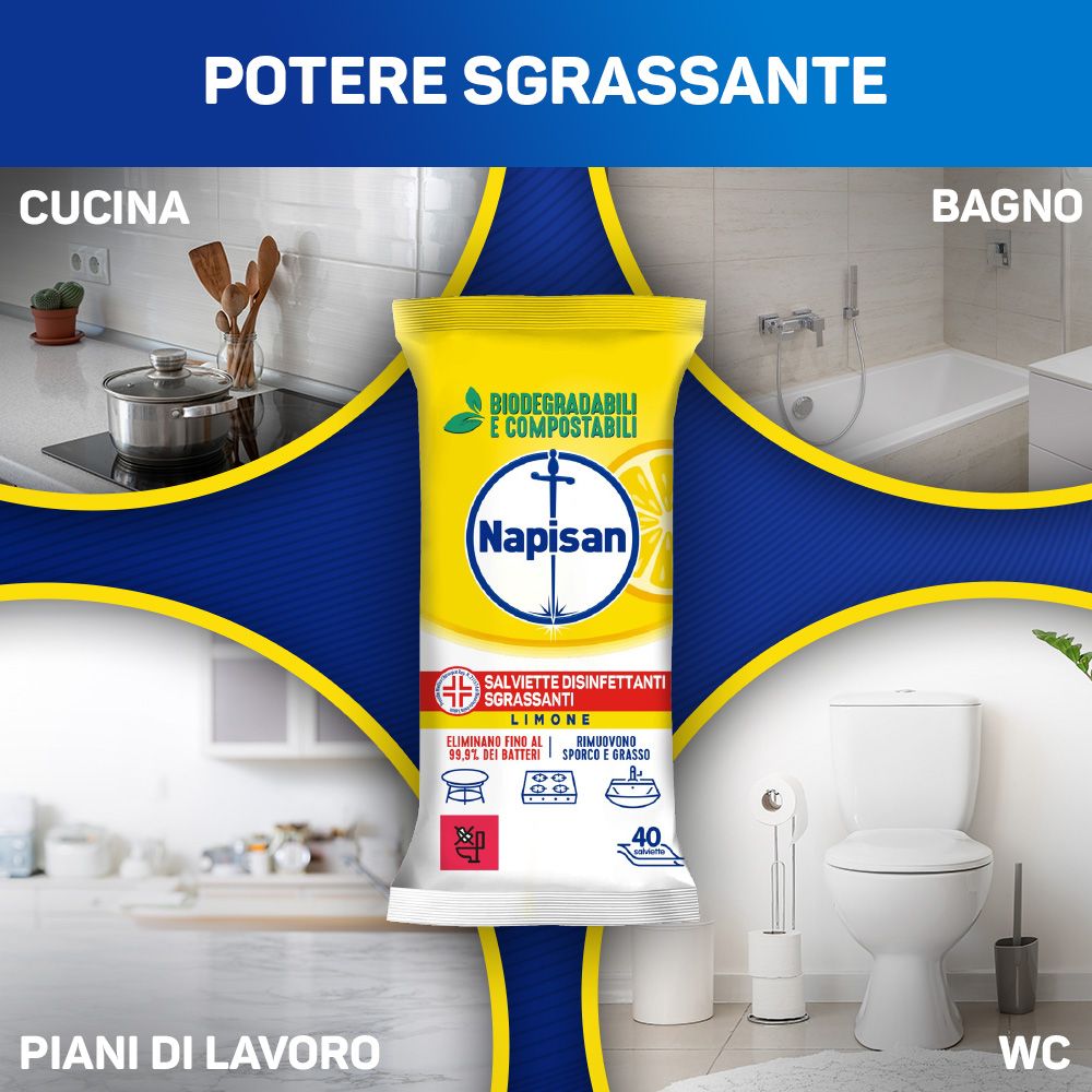 Napisan Salviette Disinfettanti Biodegradabili Limone x80