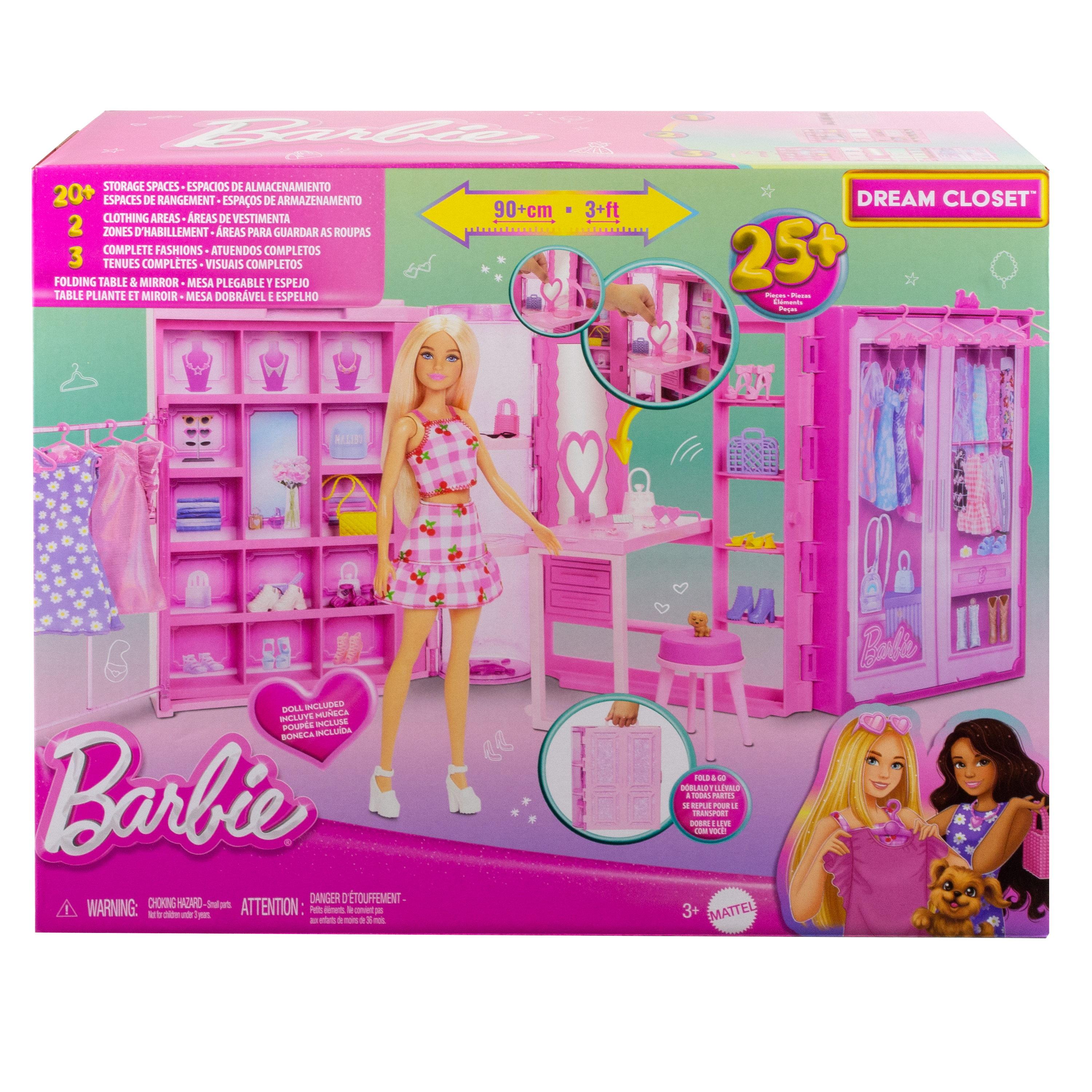 Barbie Armadio Dei Sogni Di Playset Giocattolo Con Bambola Alla Moda, Vestiti E Accessori, Larghezza Di 91 Cm Con Oltre 25 Pezzi