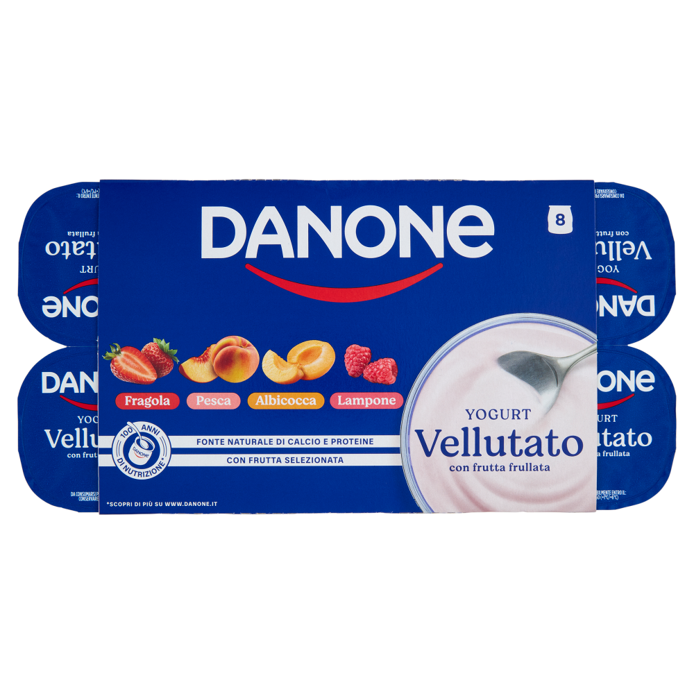 DANONE Yogurt Vellutato con Frutta Frullata, Fonte Naturale di Calcio e Proteine, 8x115g