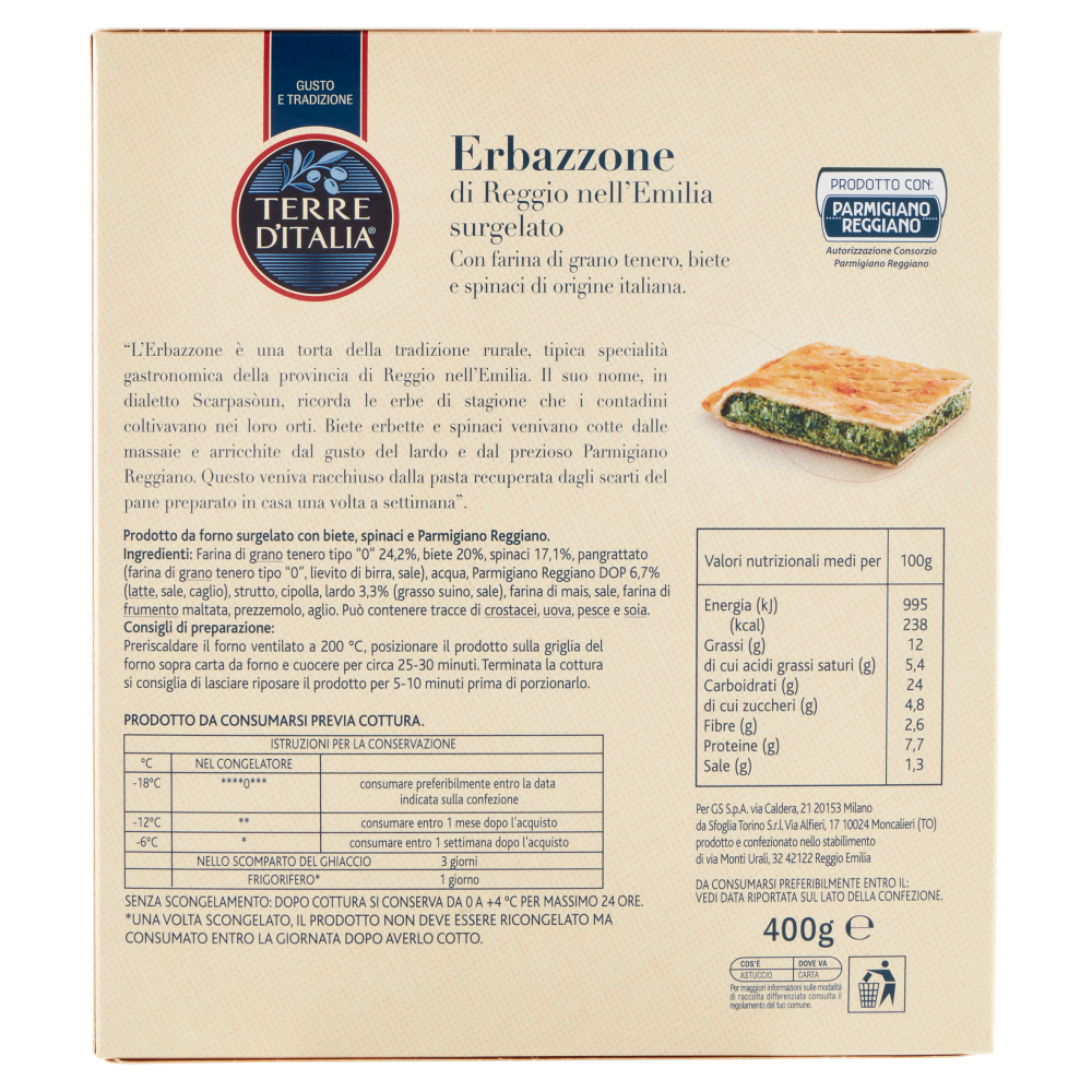 Terre d'Italia Erbazzone di Reggio nell'Emilia Surgelato 400 g