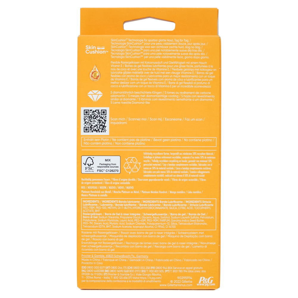 Gillette Venus Rasoio Donna Comfortglide Cocco Plus Olaz a 5 Lame, 1 Manico + 2 Lamette Donna