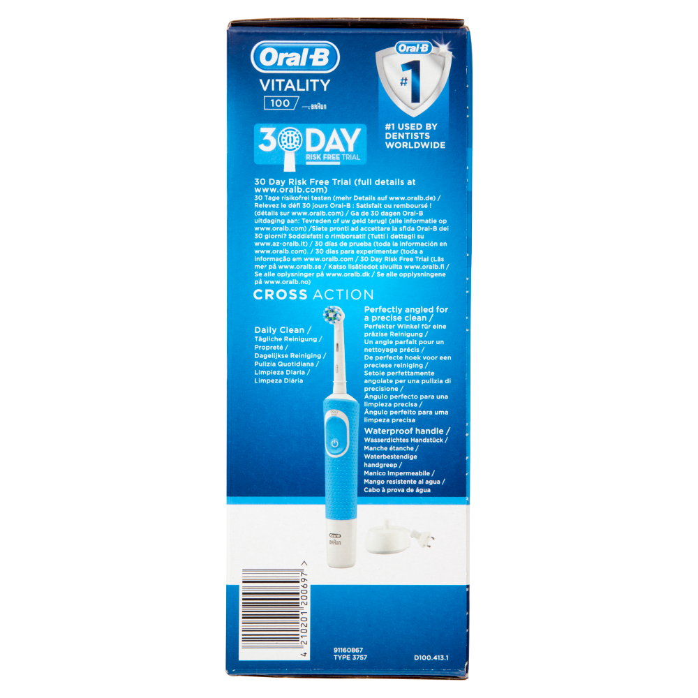 Oral-B Spazzolino Elettrico Denti Ricaricabile Vitality 100 Cross Action Blu