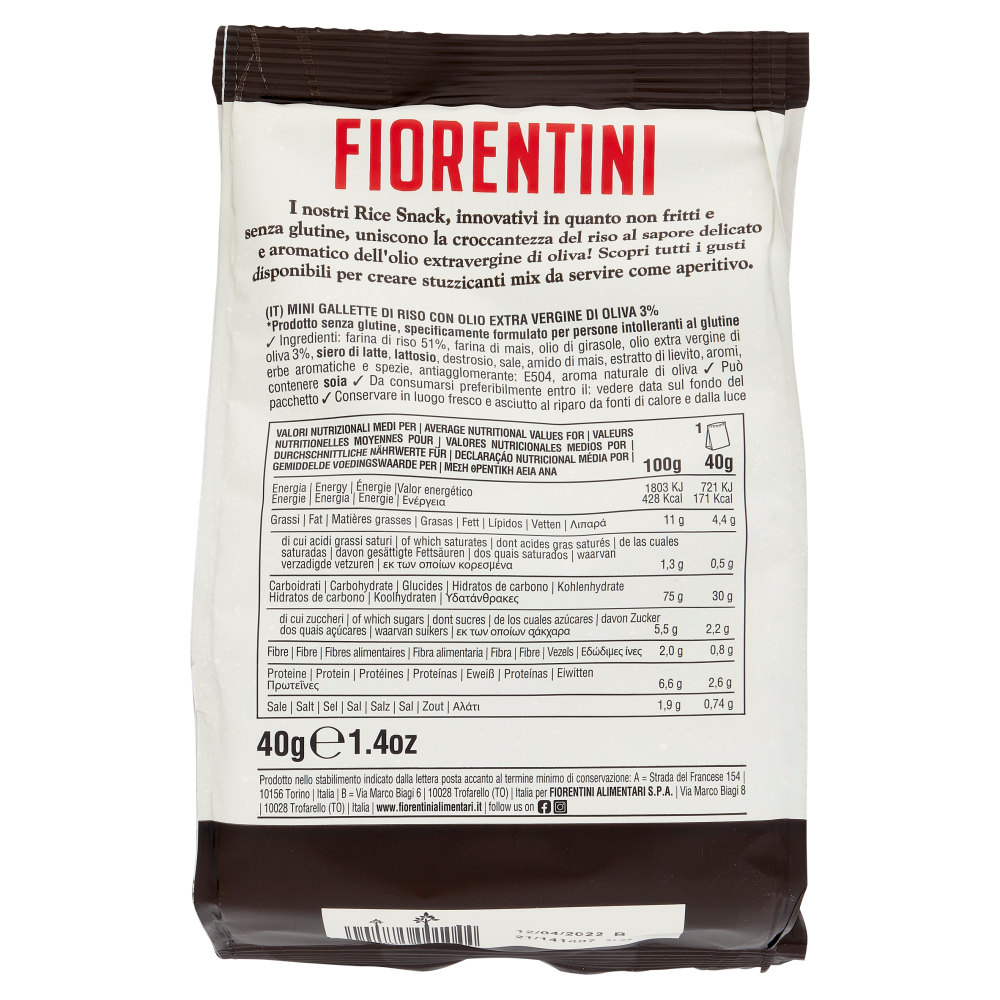 Fiorentini gli Originali Rice Snack Olio Extra Vergine di Oliva 40 g