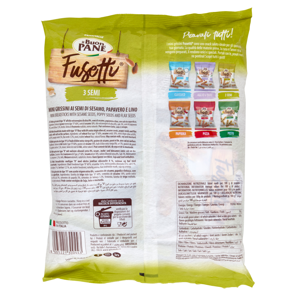il Buon Pane Fusetti Mini Grissini 3 Semi 6 x 20 g