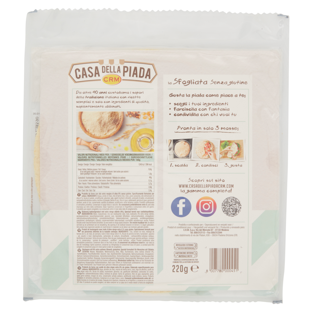 Casa della Piada la Sfogliata Senza Glutine 2 Piadine 220 g