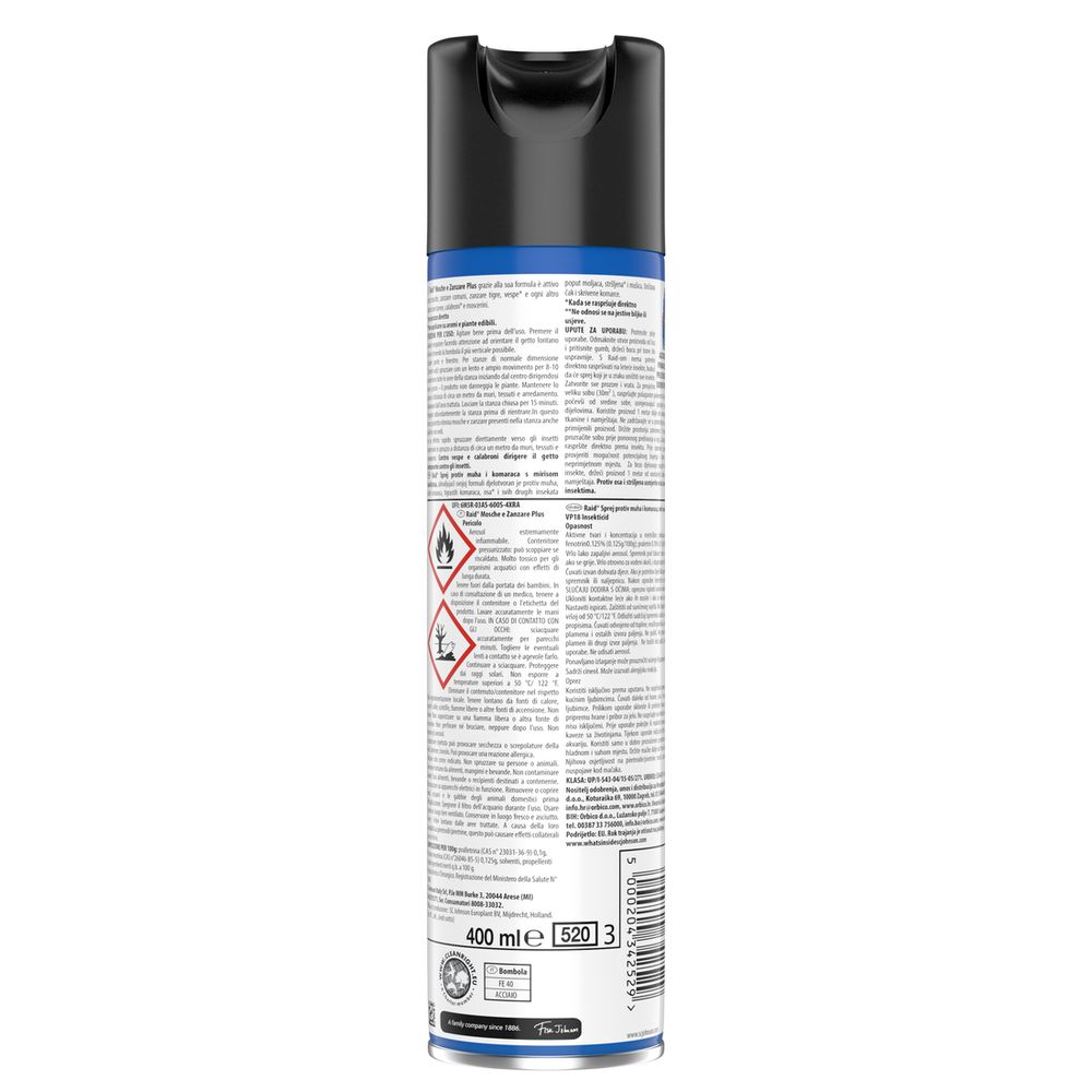 Raid Mosche e Zanzare Spray Eucalipto, Azione Rapida contro Zanzare Comuni e Tigre, 400 ml