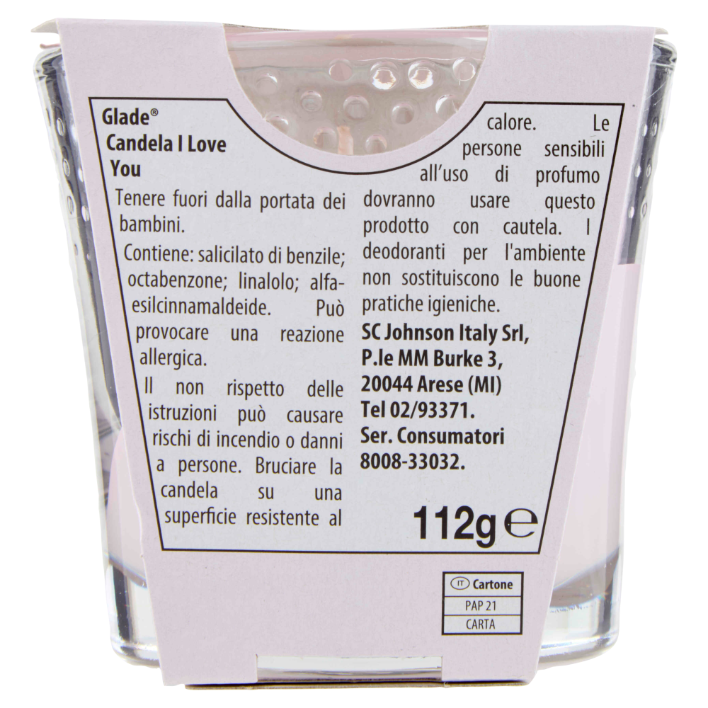 Glade® Candela profumata, fragranza I Love You, 112g