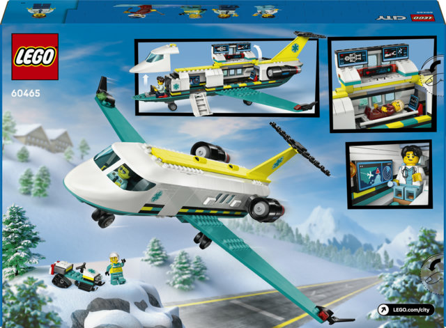LEGO City 60465 Aereo Ambulanza di Emergenza Giocattolo con 4 Minifigure, Gatto delle Nevi e Accessori, Idea Regalo 6+ Anni