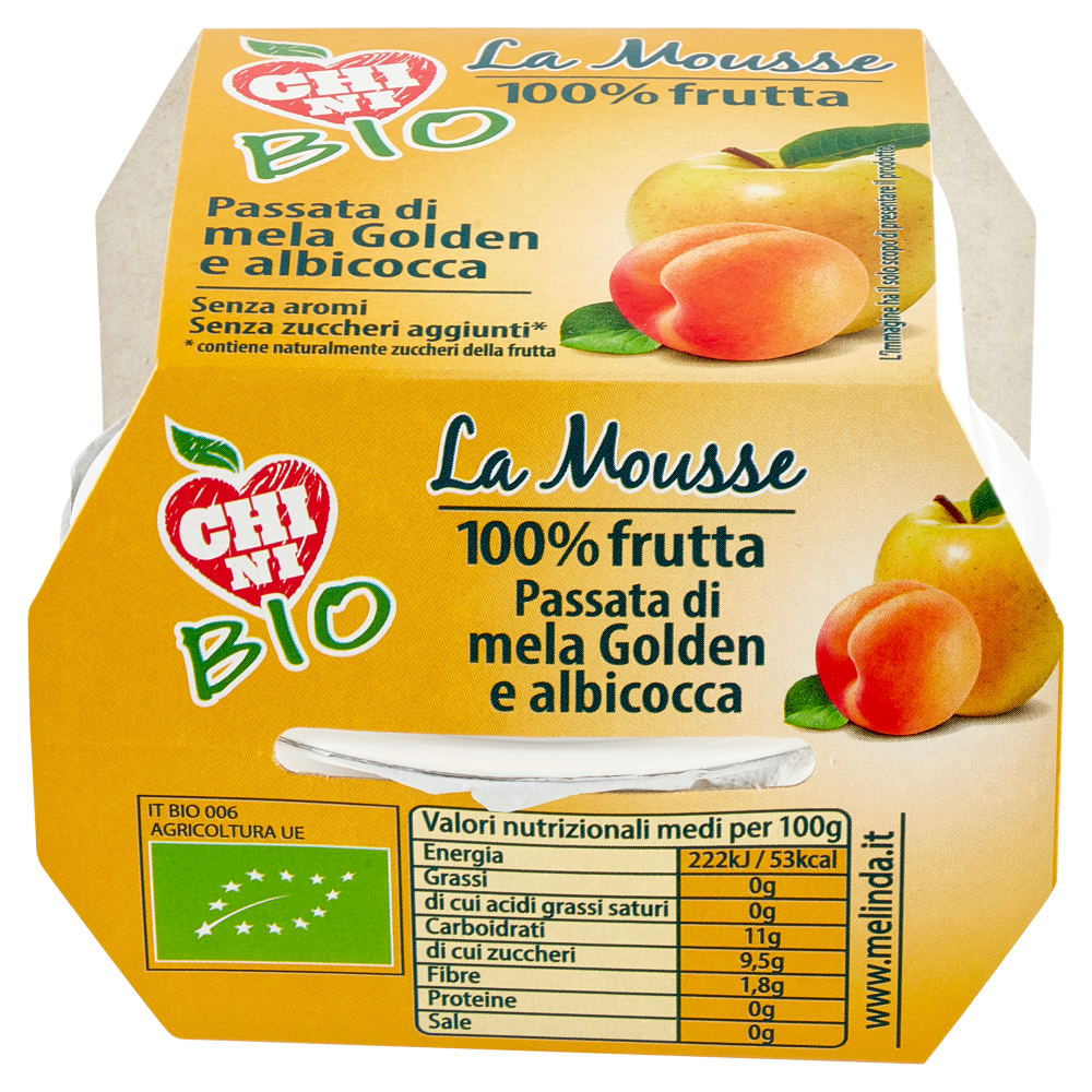 Chini Bio la Mousse 100% frutta Passata di mela Golden e albicocca 2 x 100 g