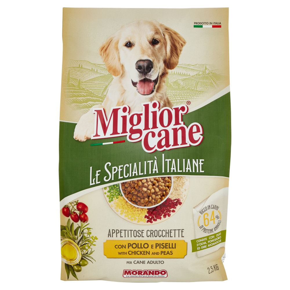 Migliorcane Le Specialit&agrave; Italiane Appetitose Crocchette con Pollo e Piselli per Cane Adulto 2,5 KG