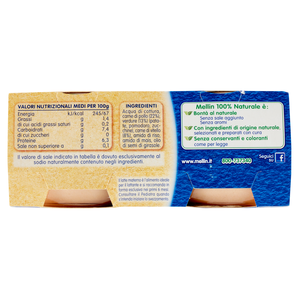 Mellin Pollo Vitello e Verdure 100% Naturale Omogeneizzato 2 x 80 g