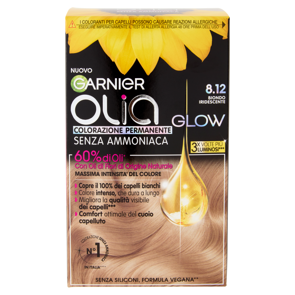 Garnier Olia Glow Colorazione Permanente Senza Ammoniaca, 8.12 Biondo Iridescente