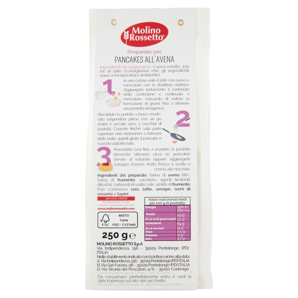 Molino Rossetto Preparato per Pancakes all'Avena 250 g