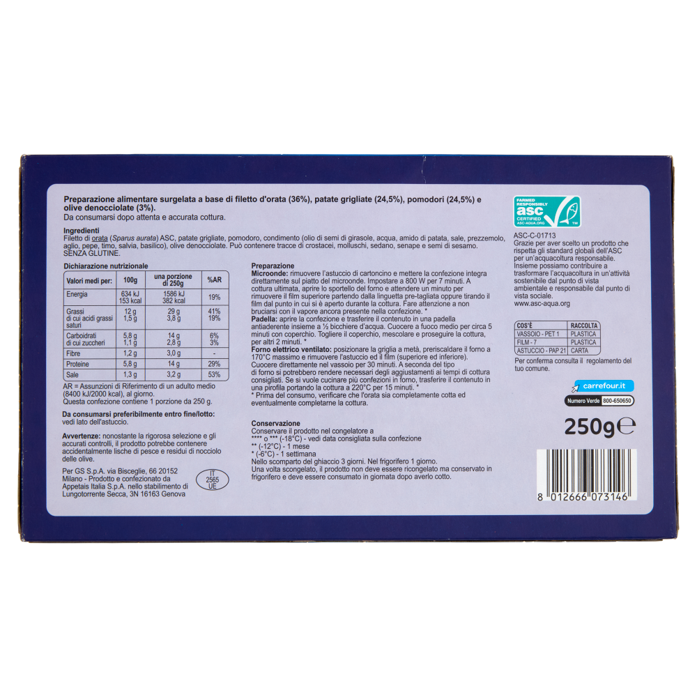Carrefour Extra Orata con pomodori, patate e olive Surgelato 250 g