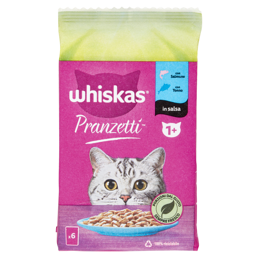 Whiskas Pranzetti Cibo Umido Gatto con Salmone e Tonno in Salsa 6 x 50 g