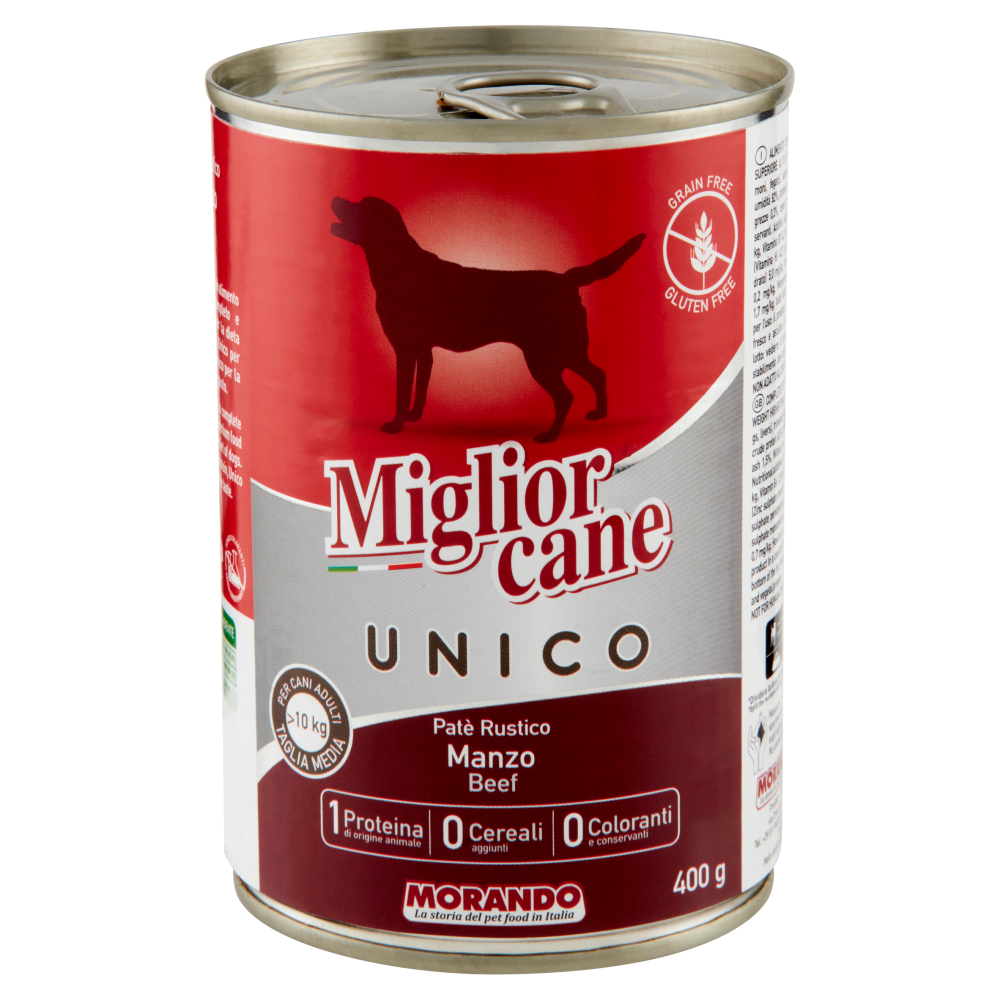 Migliorcane Unico Patè Rustico Manzo per Cani Adulti >10 kg Taglia Media 400 g