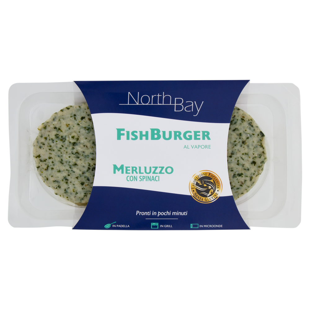 North Bay FishBurger al Vapore Merluzzo con Spinaci 160 g