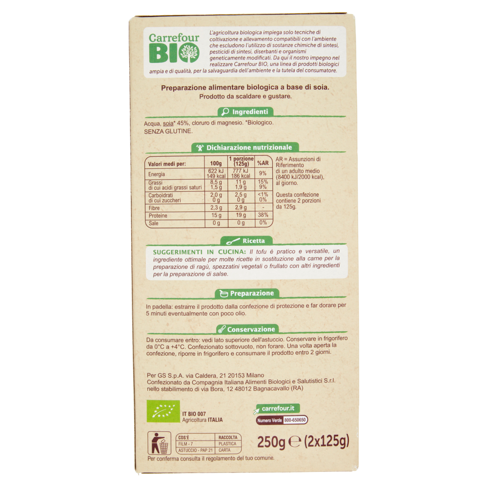 Carrefour Bio Tofu al naturale 2 x 125 g