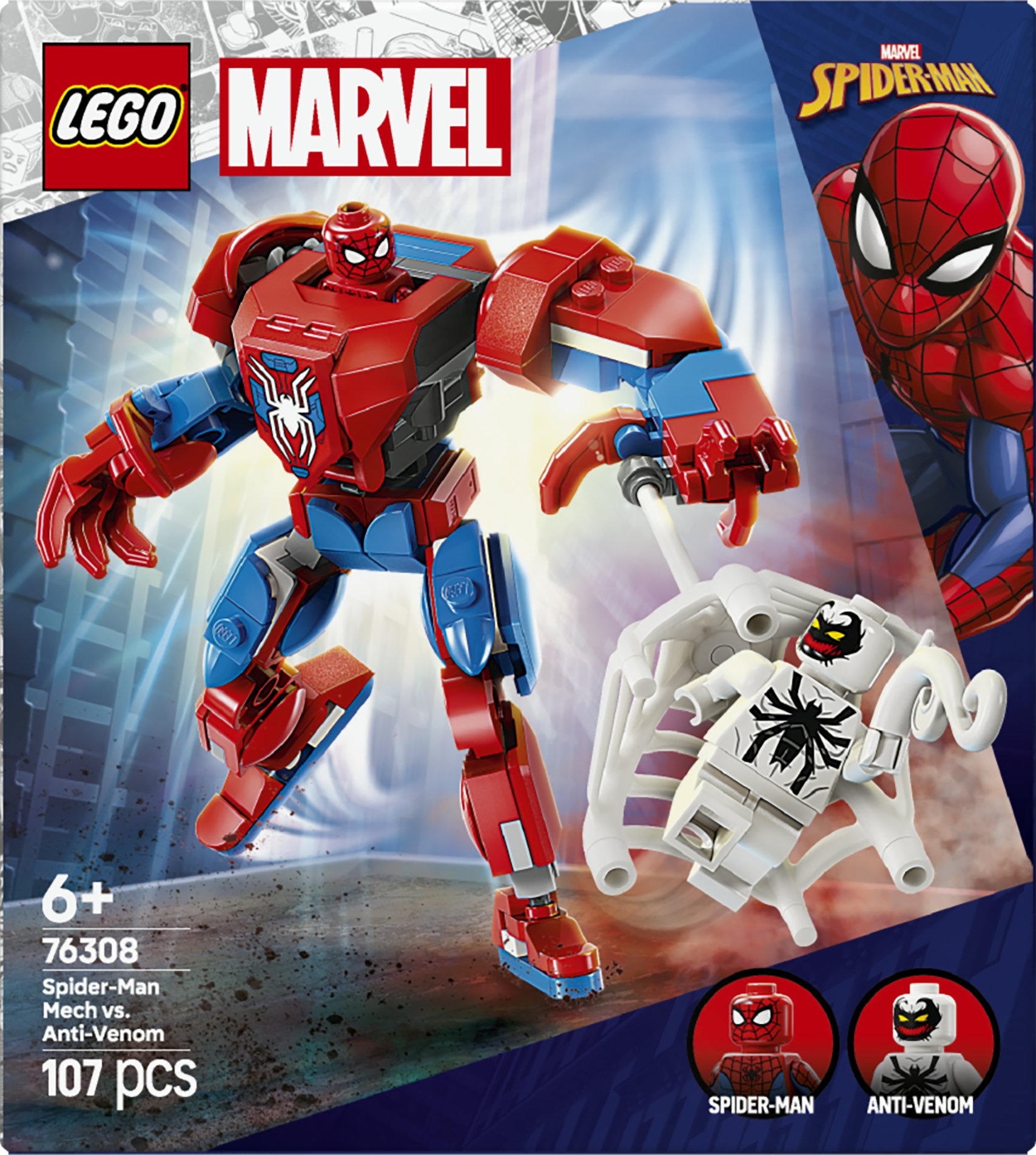 LEGO | Marvel 76308 Mech di Spider-Man Contro Anti-Venom, Action Figure Giocattolo Snodabile con 2 Minifigure per Bambini 6+