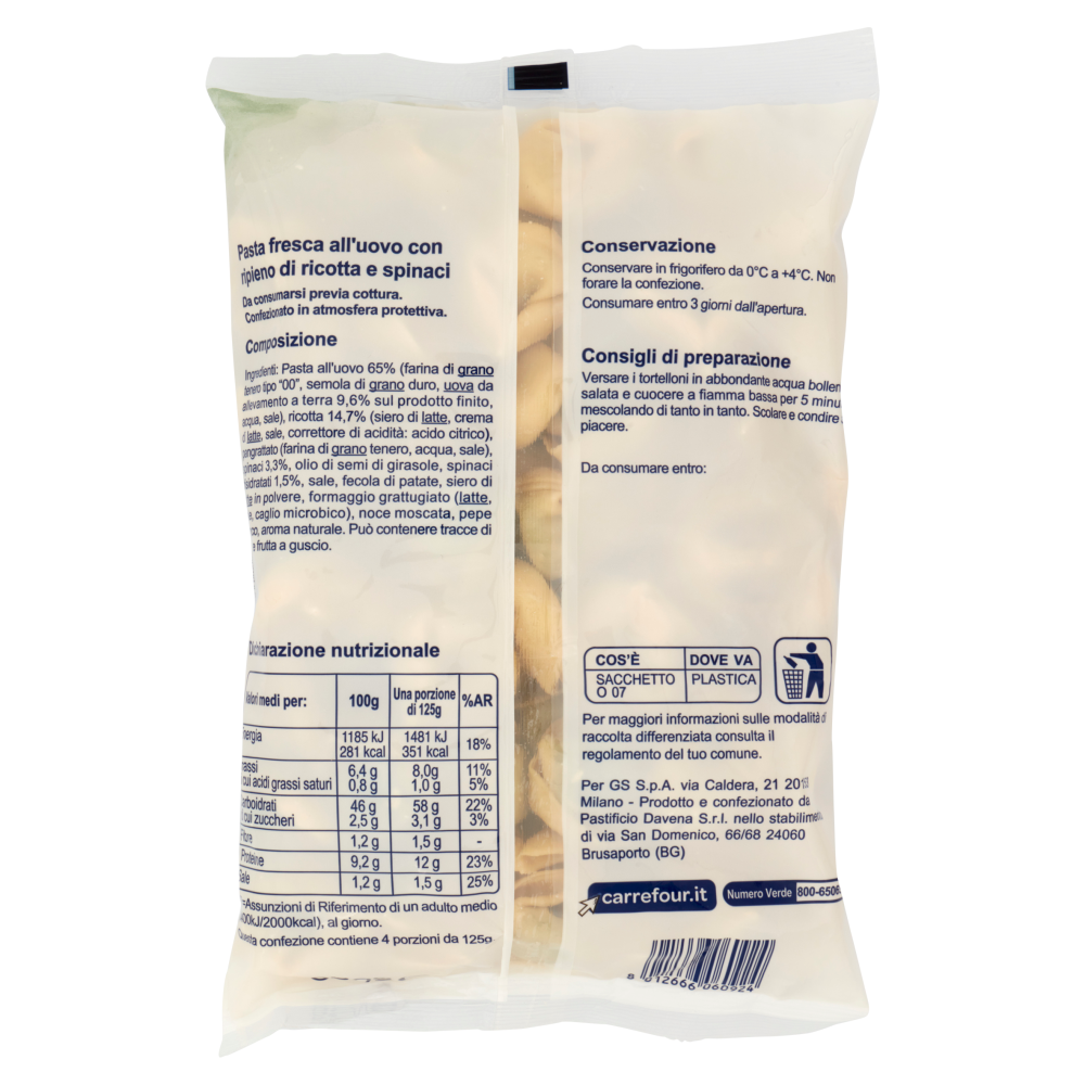 Simpl Tortelloni ricotta e Spinaci 500 g