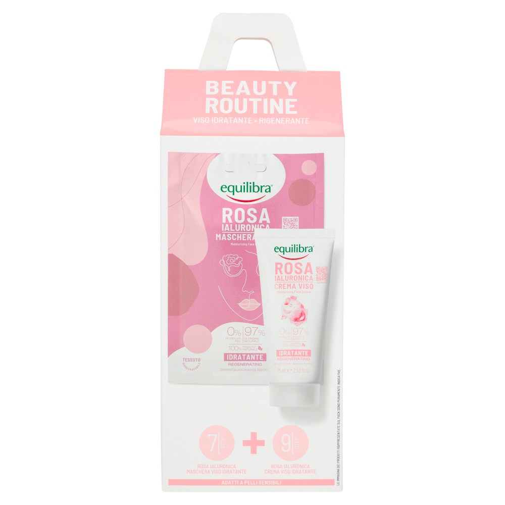 equilibra Rosa Ialuronica Beauty Routine Viso Idratante - Rigenerante Maschera + Crema 75 ml