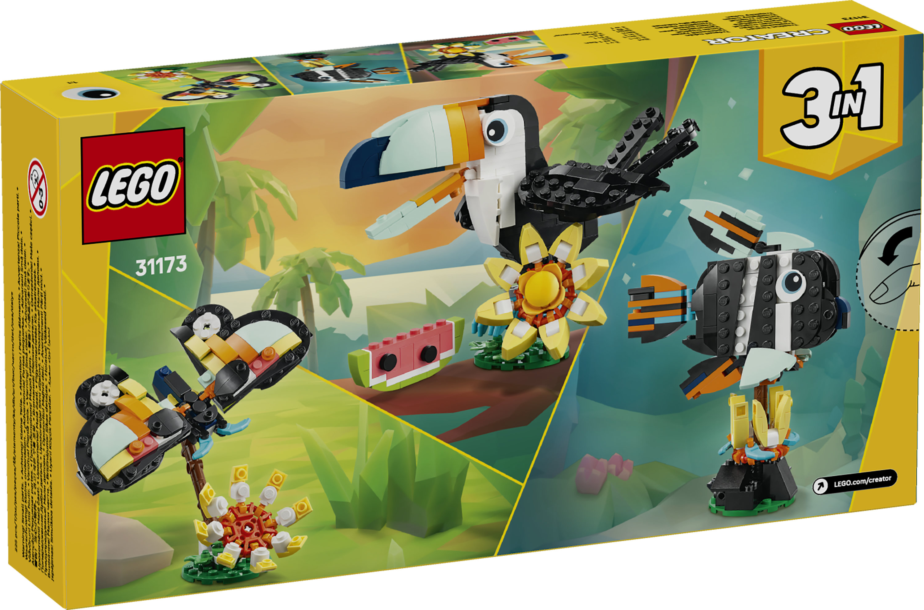 LEGO Creator 3in1 31173 Animali Selvatici: Tucano Tropicale, Animale Giocattolo Trasformabile, Regalo Creativo per Bambini 7+