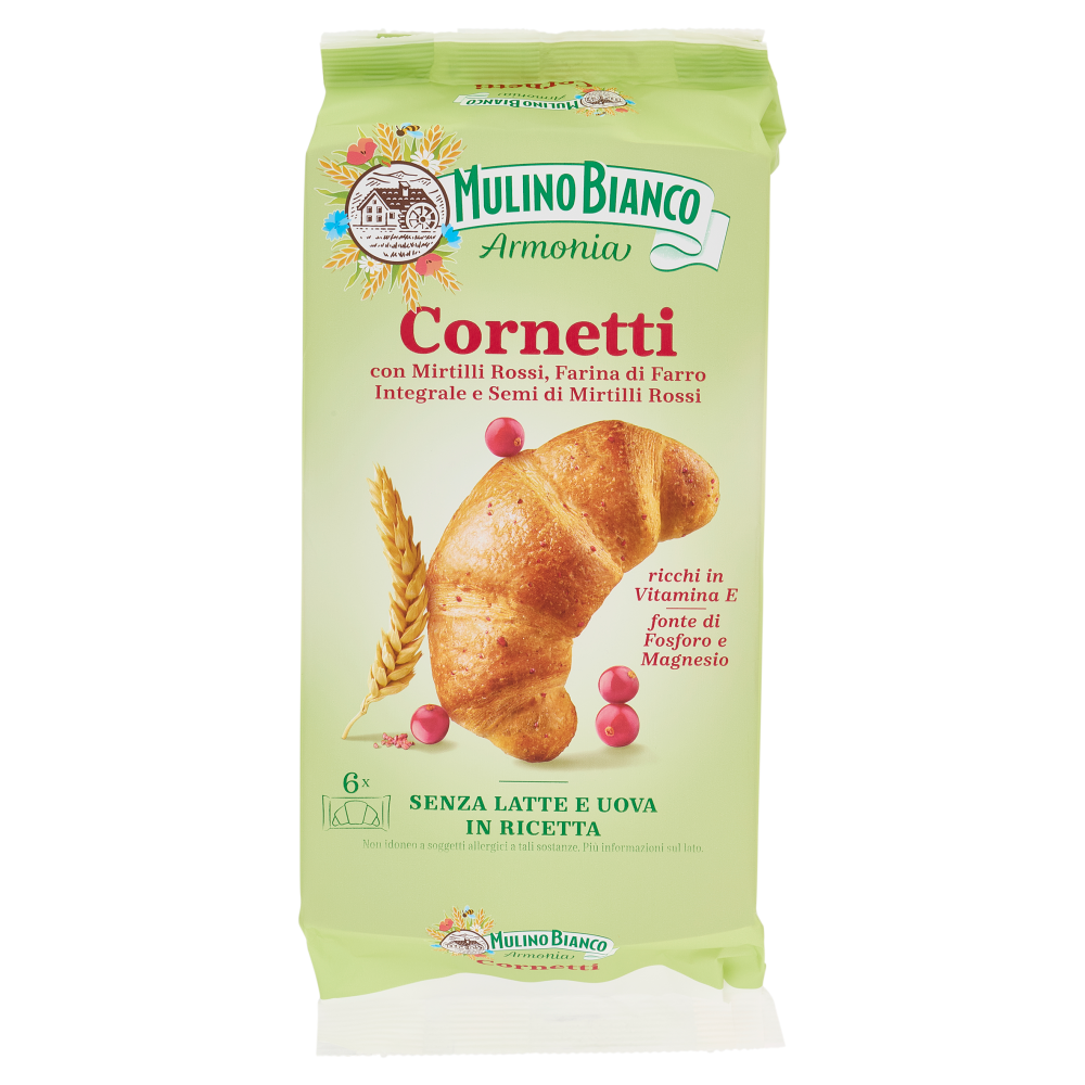 Mulino Bianco Armonia Cornetti Mirtilli Rossi Farina di Farro Integrale Semi di Mirtilli Rossi 228 g