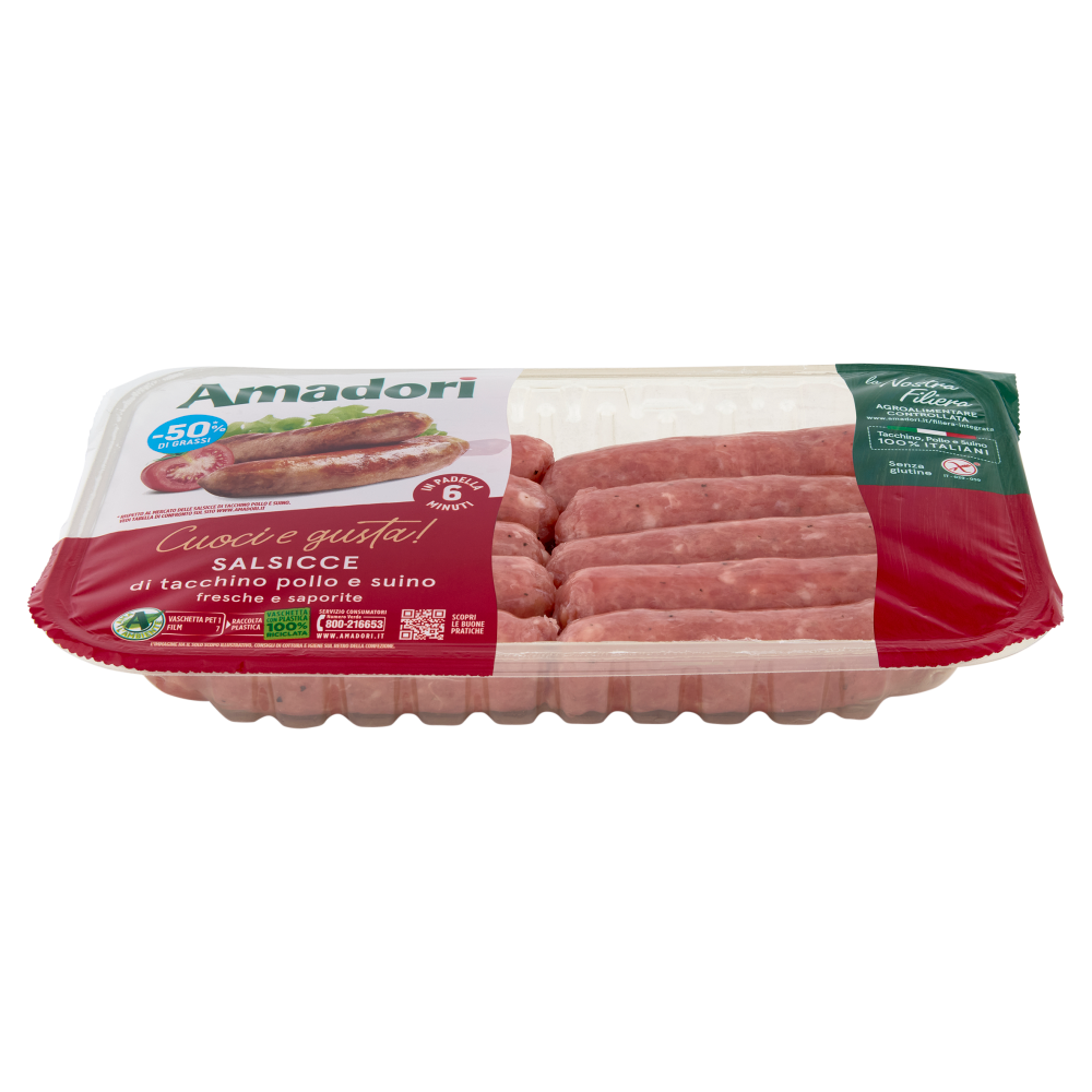 Amadori Salsicce di tacchino, pollo e suino -50% di Grassi* 0,400 kg