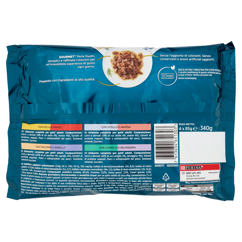 PURINA GOURMET Perle Duetti Pollo & Manzo/Tacch. & Agnello/Vitello & Anatra/Coniglio & Selvag. 4x85g
