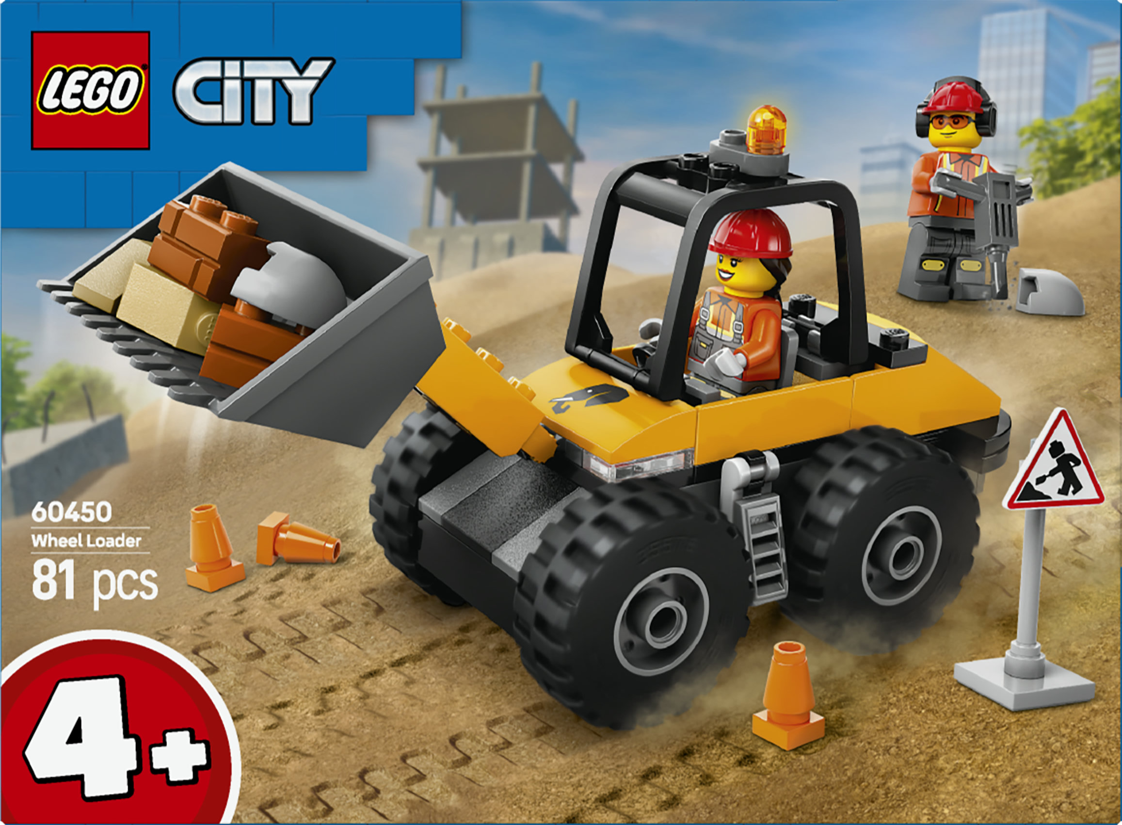 LEGO City 60450 Pala Gommata Gialla, Escavatore Giocattolo da Costruire, Veicolo da Cantiere, Giochi Educativi per Bambini 4+