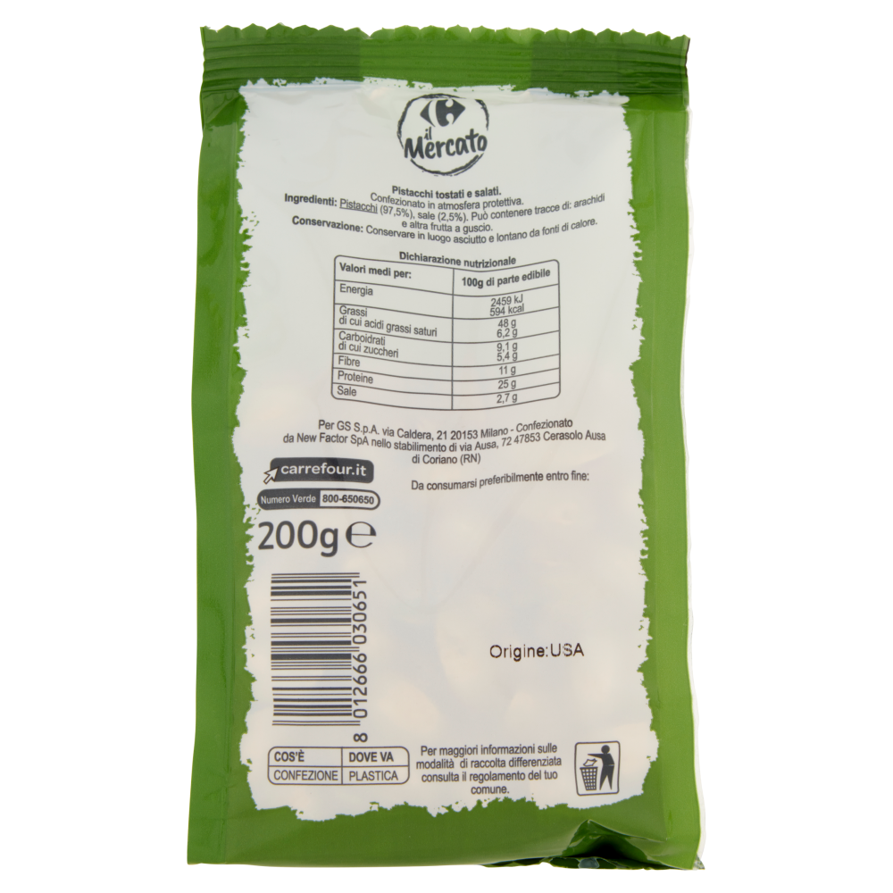 Carrefour il Mercato Pistacchi tostati e salati 200 g