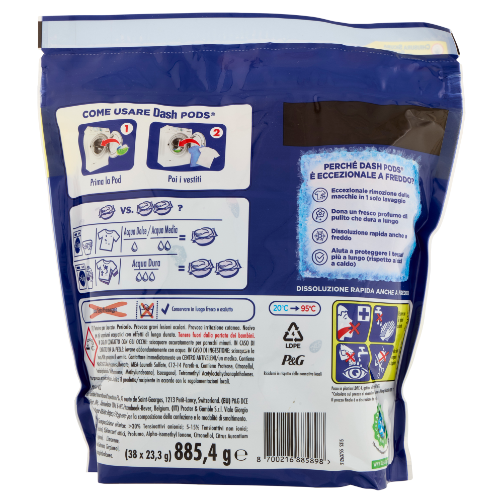 Dash Power Pods Detersivo Lavatrice In Capsule, Azione Extra-Igienizzante, 38 Lavaggi 885,4 g