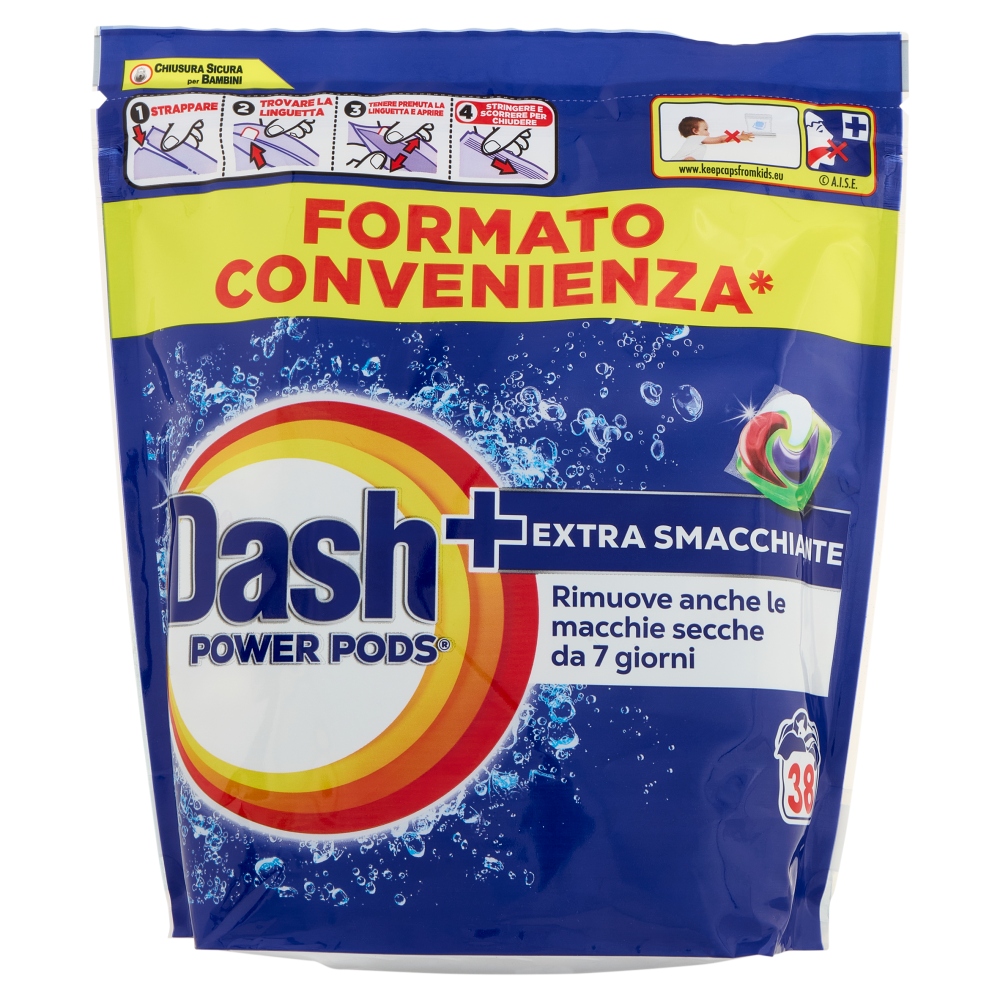Dash Power Pods Detersivo Lavatrice In Capsule, Azione Extra-Smacchiante, 38 Lavaggi 885,4 g