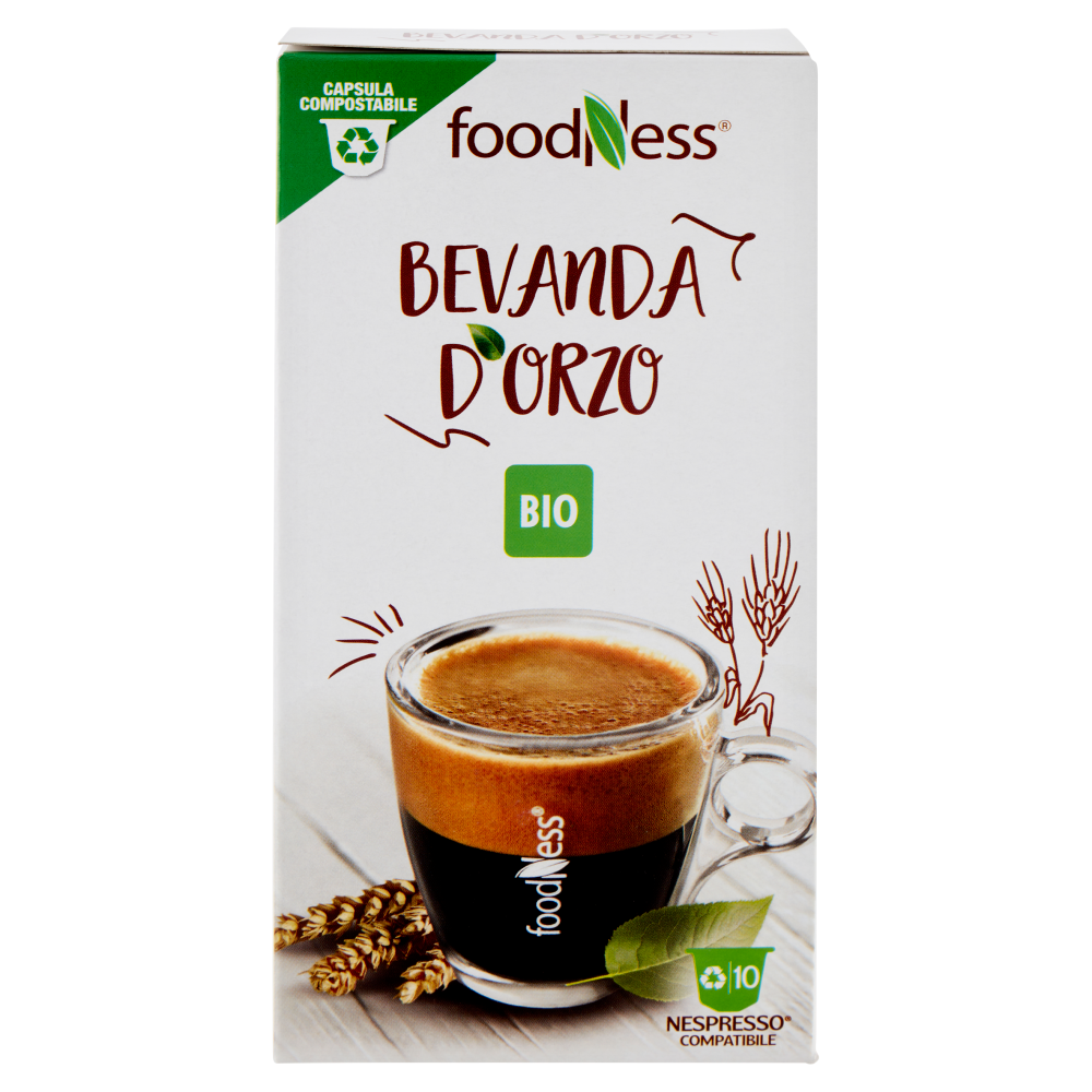foodNess Bevanda d'Orzo Bio Compostabile Nespresso Compatibile 10 x 2 g