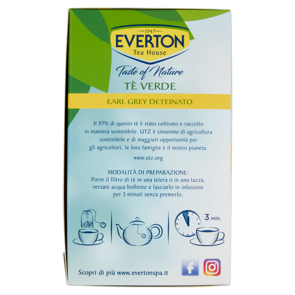 Everton Taste of Nature Tè Verde Earl Grey Deteinato 40 x 1,4 g
