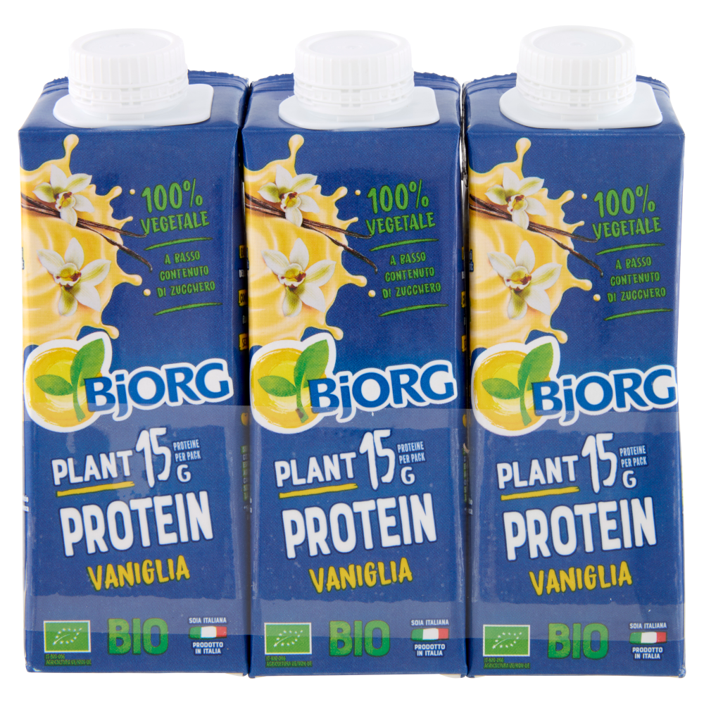 BJORG Soia Vaniglia Plant Protein 15g Proteine Bevanda Vegetale Biologica,Prodotto in Italia 3x250ml
