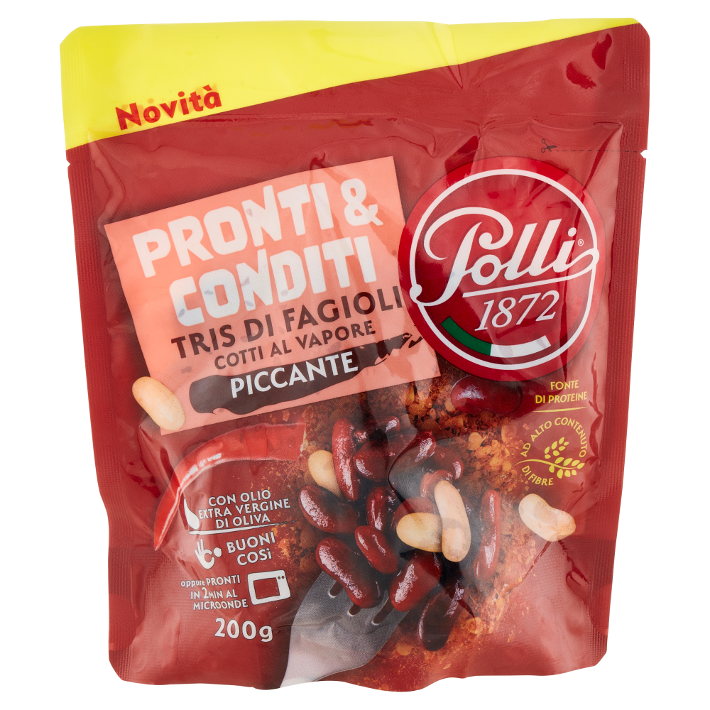 Polli Pronti & Conditi Tris di Fagioli Cotti al Vapore Piccante 200 g